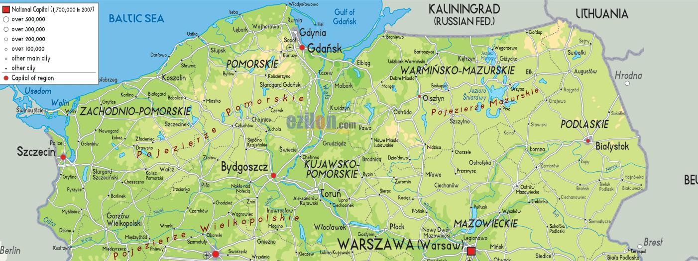 Nord Polen kort - Kort over det nordlige Polen (Østeuropa - Europa)